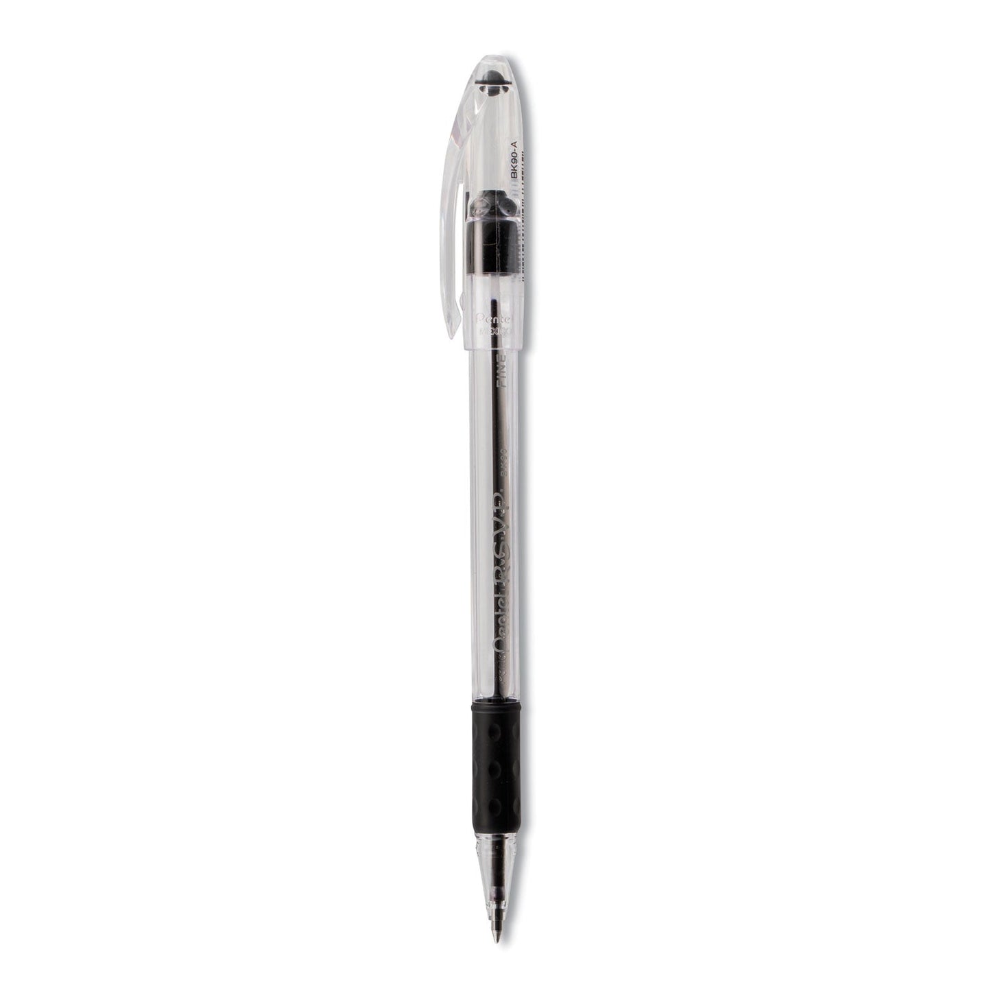 Pentel R.S.V.P. Ballpoint Pen, Stick, Fine 0.7 mm, Black Ink, Clear/Black Barrel, Dozen