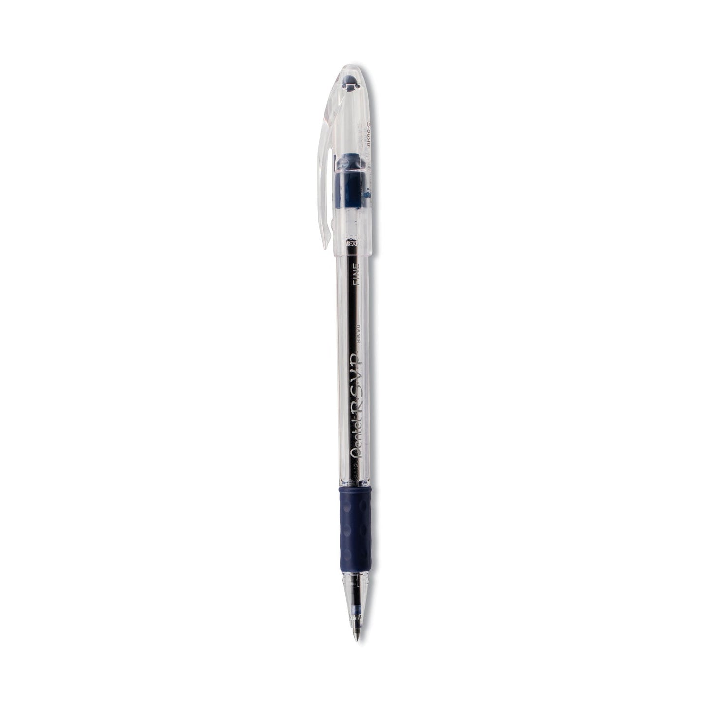 Pentel R.S.V.P. Ballpoint Pen, Stick, Fine 0.7 mm, Blue Ink, Clear/Blue Barrel, Dozen
