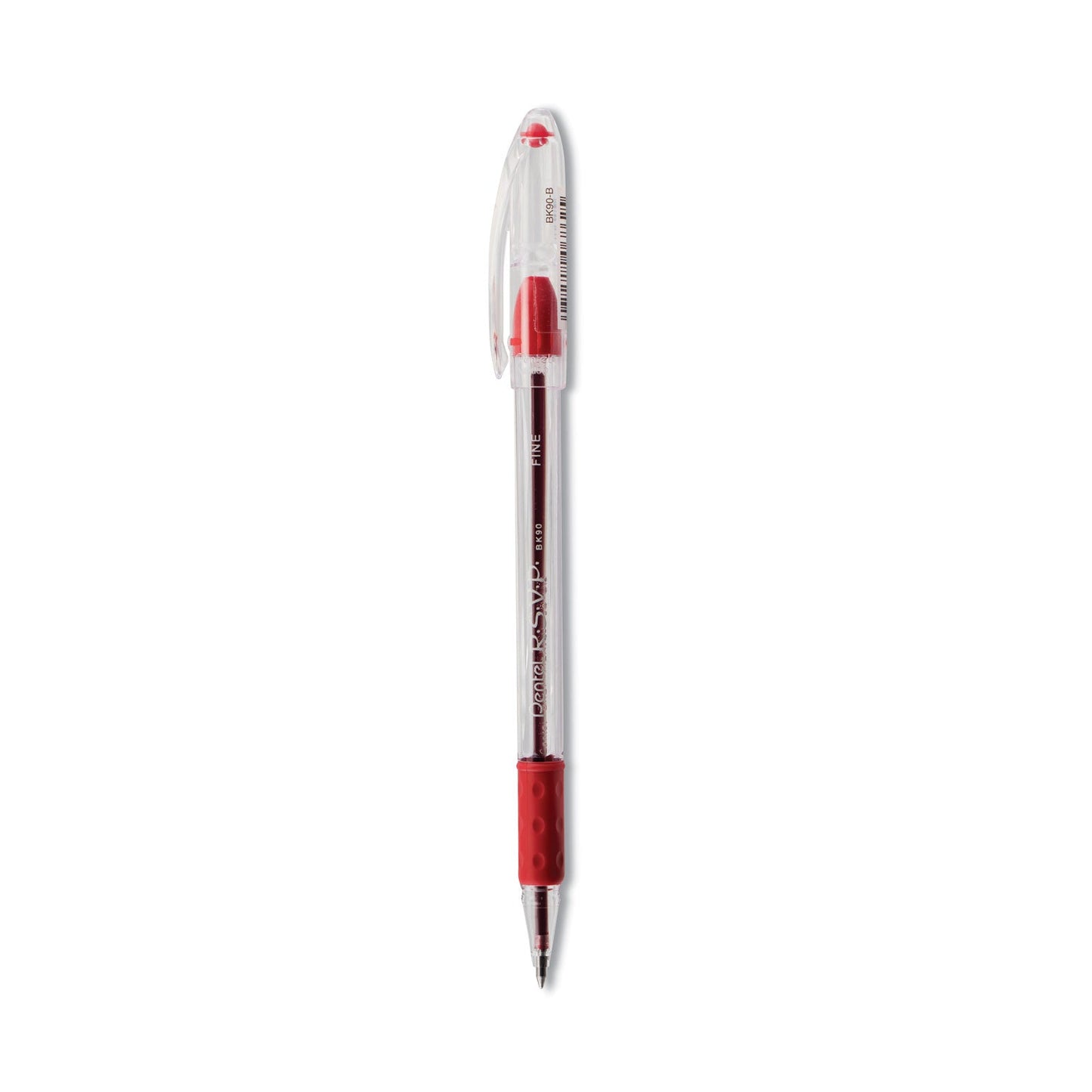 Pentel R.S.V.P. Ballpoint Pen, Stick, Fine 0.7 mm, Red Ink, Clear/Red Barrel, Dozen