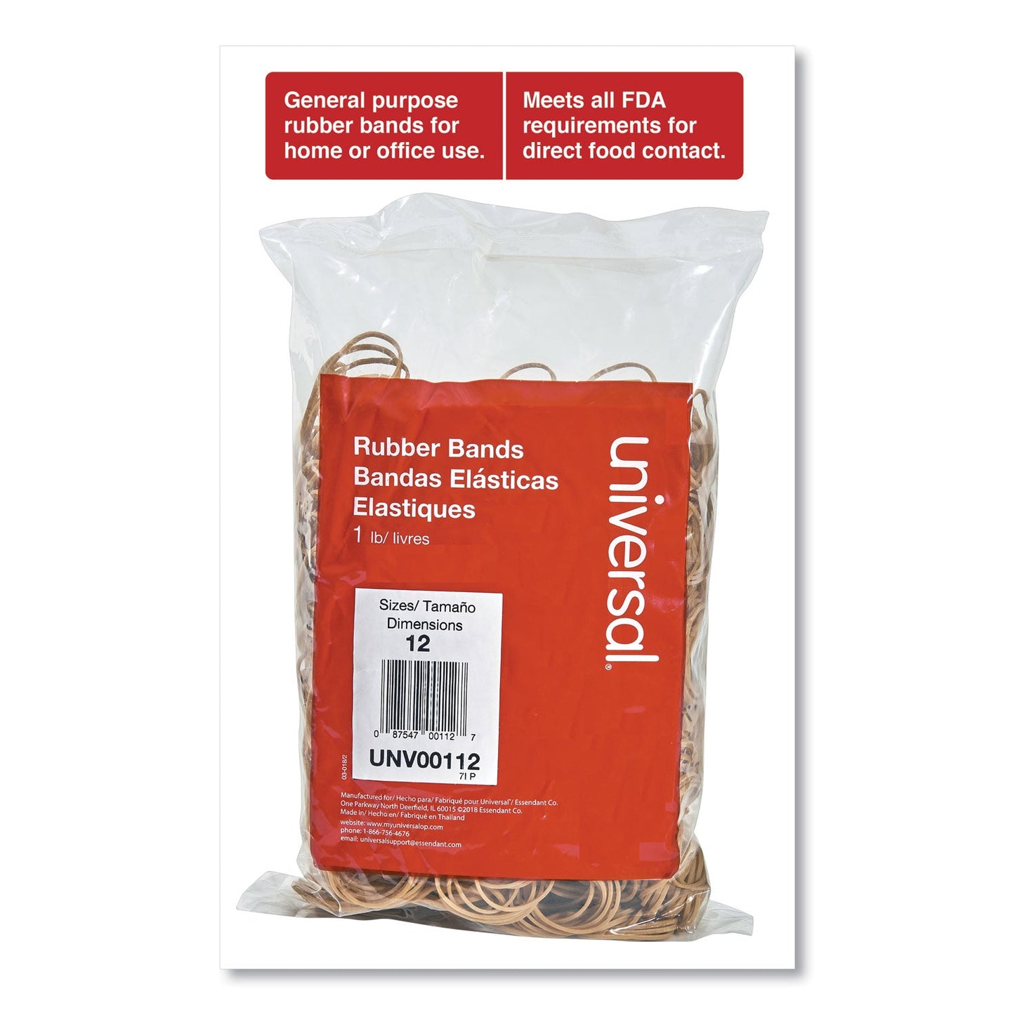 Universal Rubber Bands, Size 12, 0.04" Gauge, Beige, 1 lb Box, 2,500/Pack