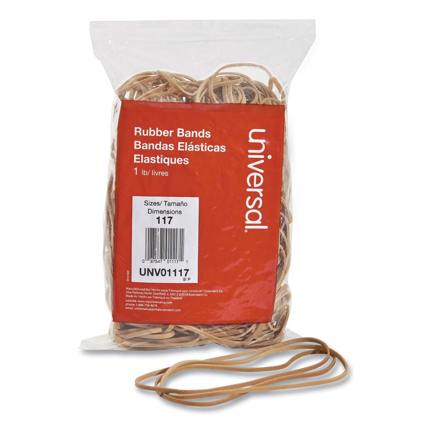 Universal Rubber Bands, Size 117, 0.06" Gauge, Beige, 1 lb Box, 210/Pack