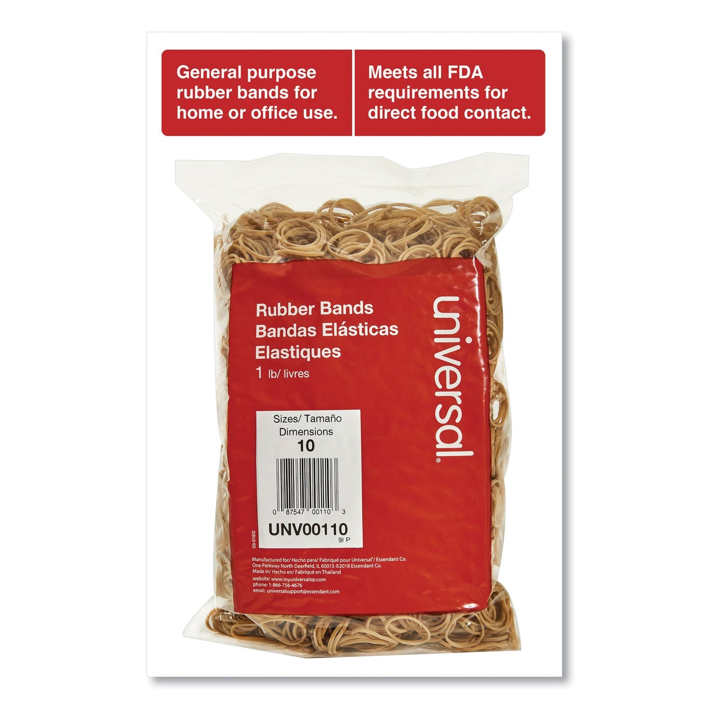 Universal Rubber Bands, Size 10, 0.04" Gauge, Beige, 1 lb Box, 3,400/Pack