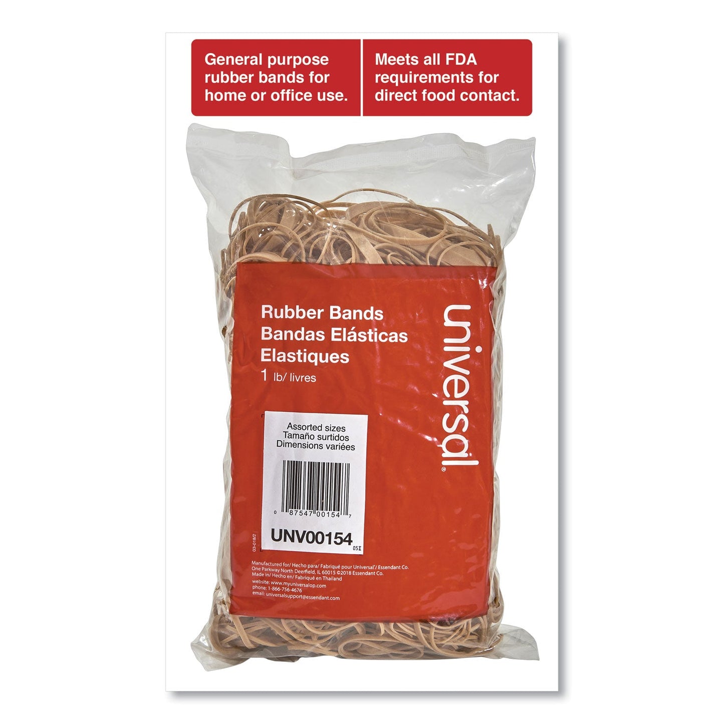 Universal Rubber Bands, Size 54 (Assorted), Assorted Gauges, Beige, 1 lb Box