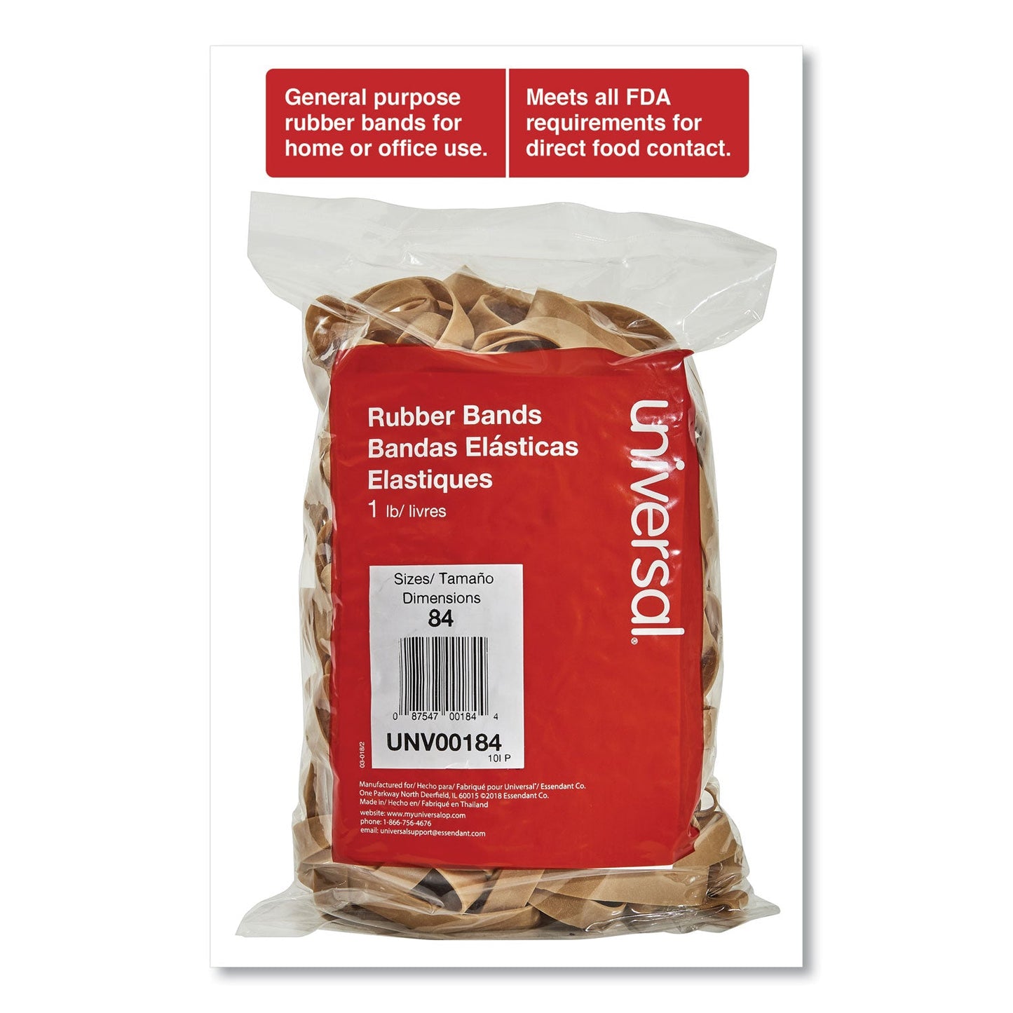 Universal Rubber Bands, Size 84, 0.04" Gauge, Beige, 1 lb Box, 155/Pack