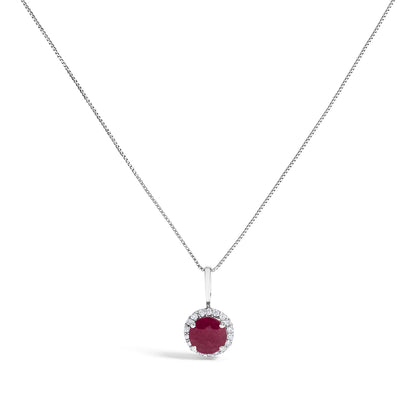 10K White Gold Purple Amethyst and 1/10 Cttw Diamond Accent Halo Pendant Necklace