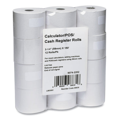Iconex Impact Bond Paper Rolls, 2.25" x 150 ft, White, 12/Pack