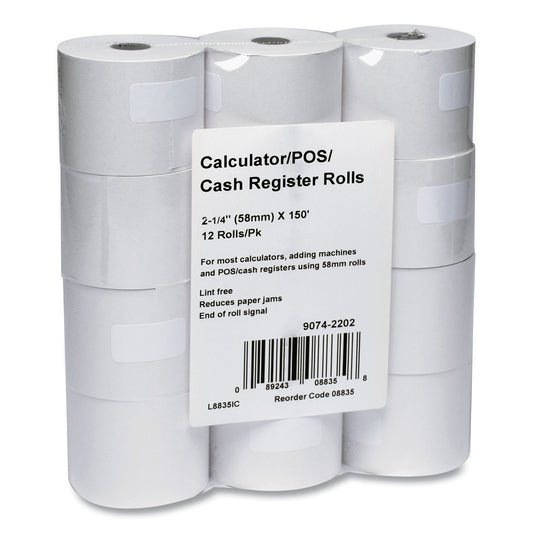 Iconex Impact Bond Paper Rolls, 2.25" x 150 ft, White, 12/Pack