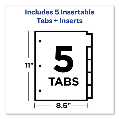 Avery Insertable Big Tab Dividers, 5-Tab, Double-Sided Gold Edge Reinforcing, 11 x 8.5, White, Clear Tabs, 1 Set