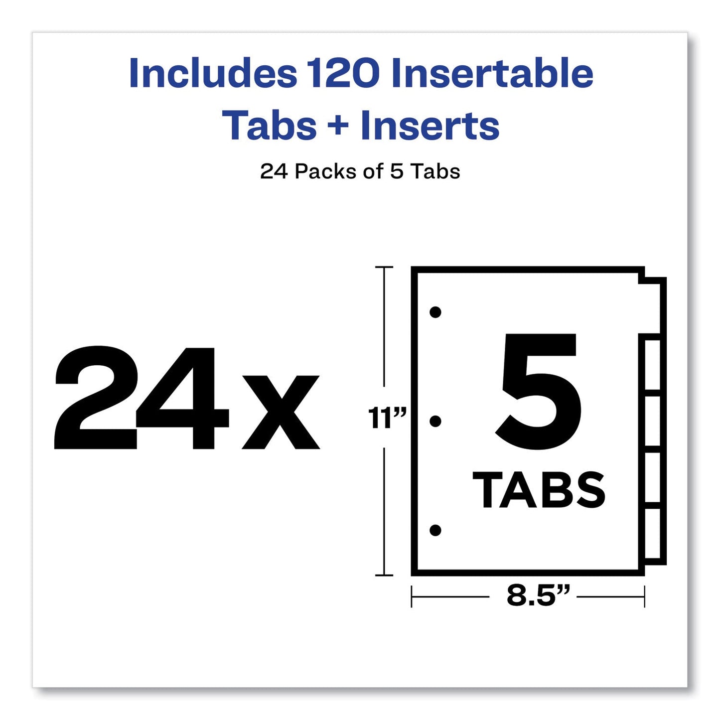 Avery Insertable Big Tab Dividers, 5-Tab, Double-Sided Gold Edge Reinforcing, 11 x 8.5, Buff, Clear Tabs, 24 Sets