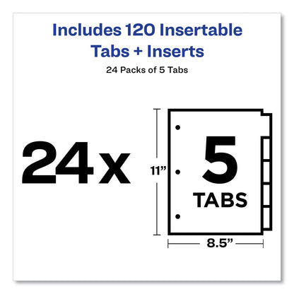 Avery Insertable Big Tab Dividers, 5-Tab, Double-Sided Gold Edge Reinforcing, 11 x 8.5, Buff, Clear Tabs, 24 Sets