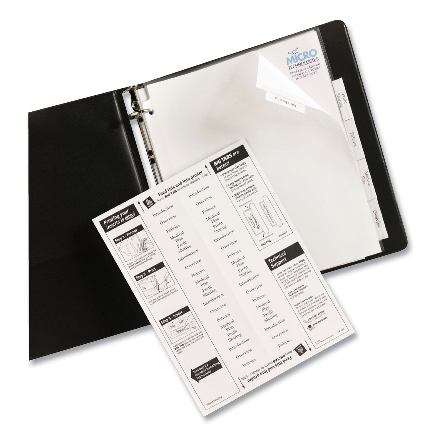 Avery Insertable Big Tab Dividers, 5-Tab, Single-Sided Copper Edge Reinforcing, 11.13 x 9.25, White, Clear Tabs, 1 Set