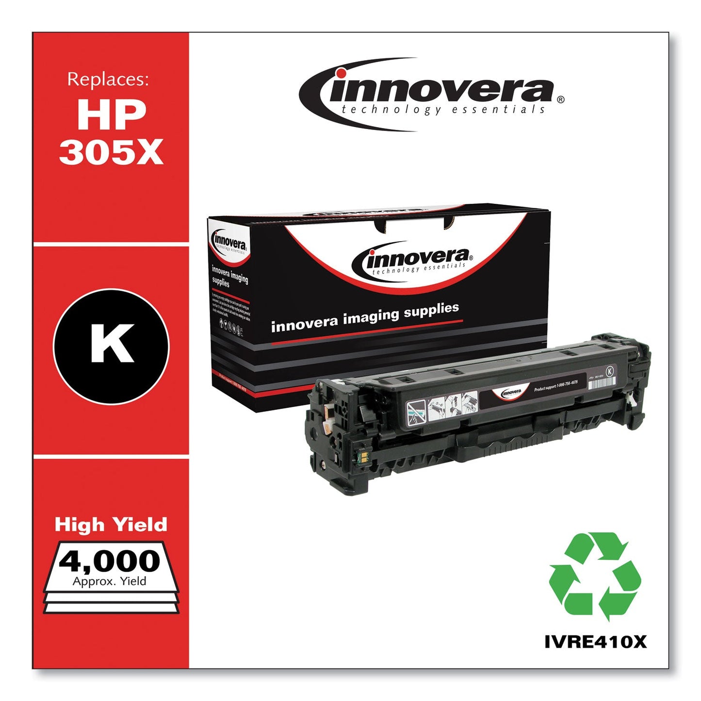 Innovera Remanufactured Black High-Yield Toner, Replacement for 305X (CE410X), 4,000 Page-Yield