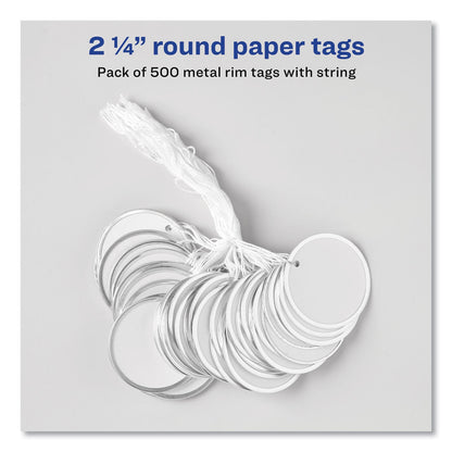 Avery Heavyweight Stock Metal Rim Tags, 2.25" dia, White, 500/Box