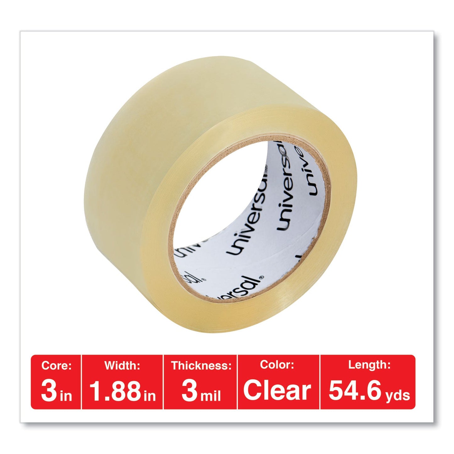 Universal Heavy-Duty Box Sealing Tape, 3" Core, 1.88" x 54.6 yds, Clear, 36/Box