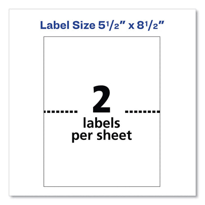 Avery Shipping Labels w/ TrueBlock Technology, Laser Printers, 5.5 x 8.5, White, 2/Sheet, 100 Sheets/Box