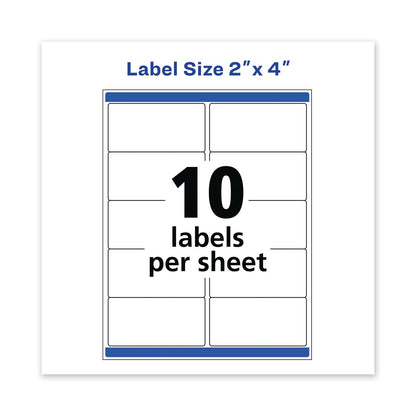 Avery Waterproof Shipping Labels with TrueBlock and Sure Feed, Laser Printers, 2 x 4, White, 10/Sheet, 500 Sheets/Box