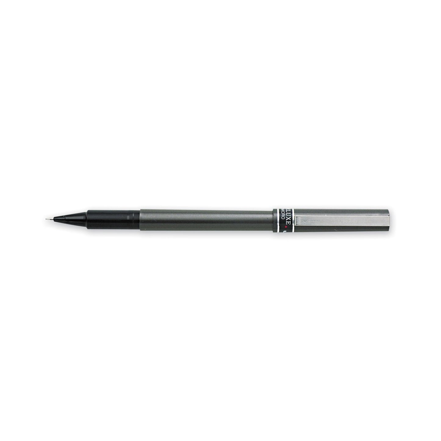 uniball Deluxe Roller Ball Pen, Stick, Micro 0.5 mm, Black Ink, Metallic Gray Barrel, Dozen