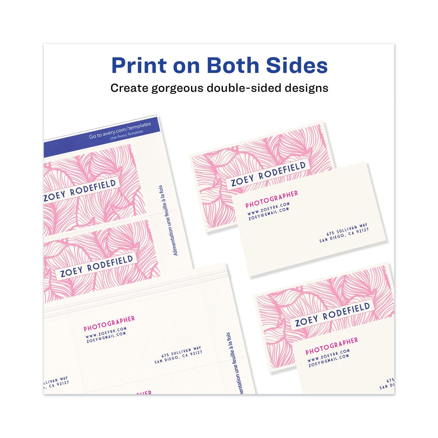 Avery Print-to-the-Edge Microperf Business Cards w/Sure Feed Technology, Color Laser, 2x3.5, White, 160 Cards, 8/Sheet,20 Sheets/PK