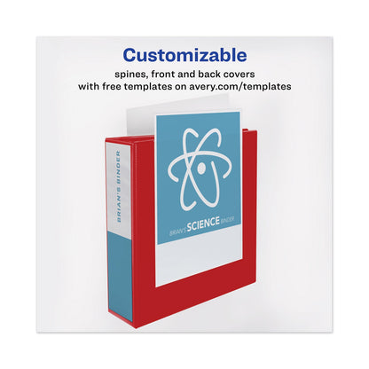 Avery Heavy-Duty View Binder with DuraHinge and Locking One Touch EZD Rings, 3 Rings, 3" Capacity, 11 x 8.5, Red