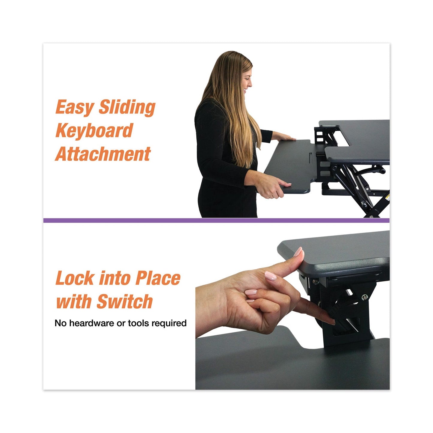 Victor High Rise Height Adjustable Standing Desk with Keyboard Tray, 36" x 31.25" x 5.25" to 20", Gray/Black