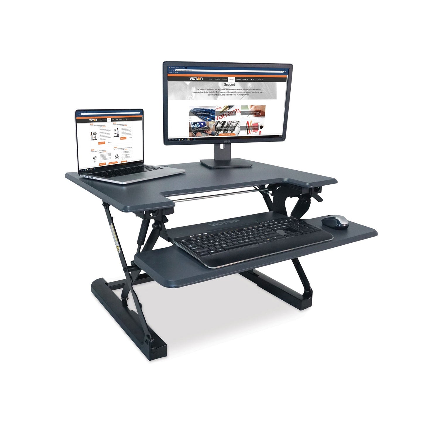 Victor High Rise Height Adjustable Standing Desk with Keyboard Tray, 31" x 31.25" x 5.25" to 20", Gray/Black