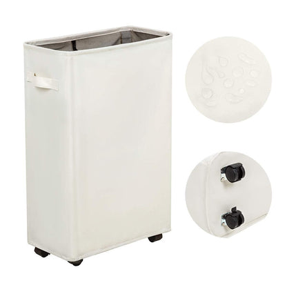 Slim Rolling Laundry Hamper   Standable Corner Design   Handy Storage Bin Laundry Basket   52L Storage Bin   Slim Hamper with Wheels   15×8×22  (22  Beige)