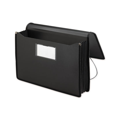 Smead Poly Premium Wallets, 5.25" Expansion, 1 Section, Elastic Cord Closure, Legal Size, Black