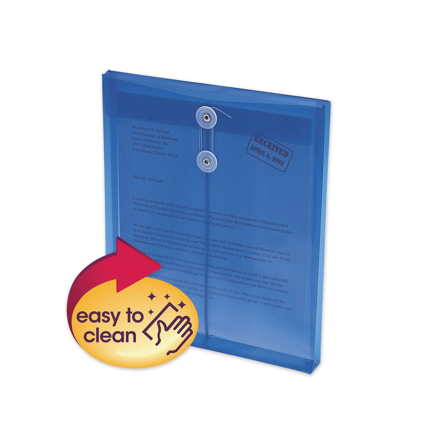 Smead Poly String and Button Interoffice Envelopes, Open-End (Vertical), 9.75 x 11.63, Transparent Blue, 5/Pack