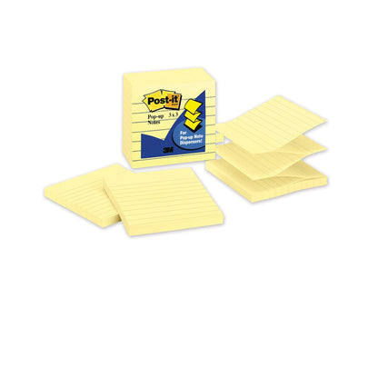 Post-it Original Canary Yellow Pop-up Refill, Note Ruled, 3" x 3", Canary Yellow, 100 Sheets/Pad, 6 Pads/Pack