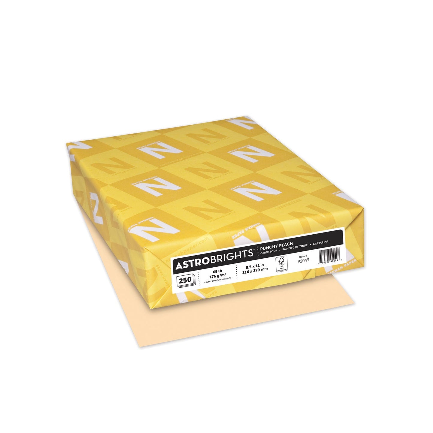 Astrobrights Color Cardstock, 65 lb Cover Weight, 8.5 x 11, Punchy Peach, 250/Pack
