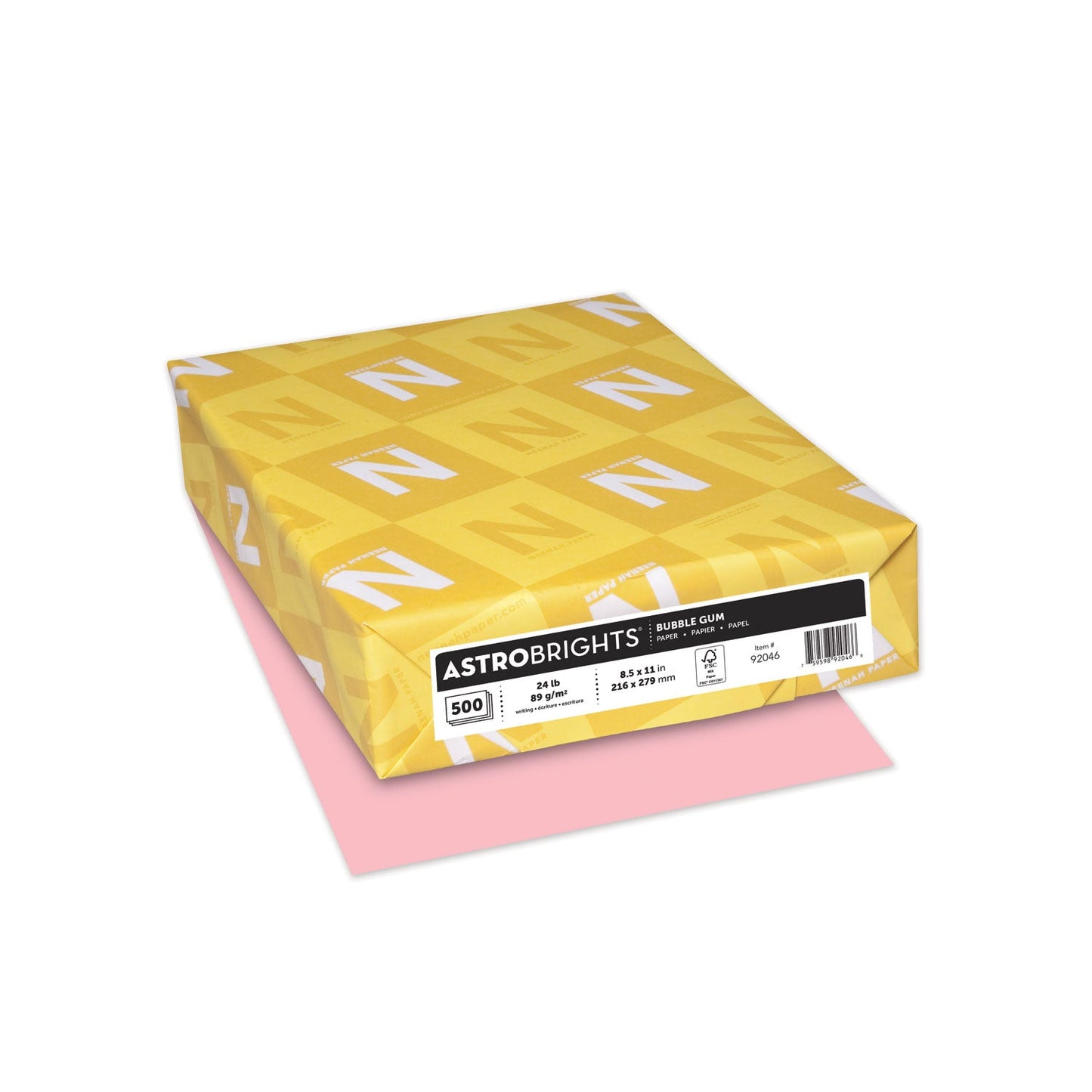 Astrobrights Color Paper, 24 lb Bond Weight, 8.5 x 11, Bubble Gum, 500/Ream