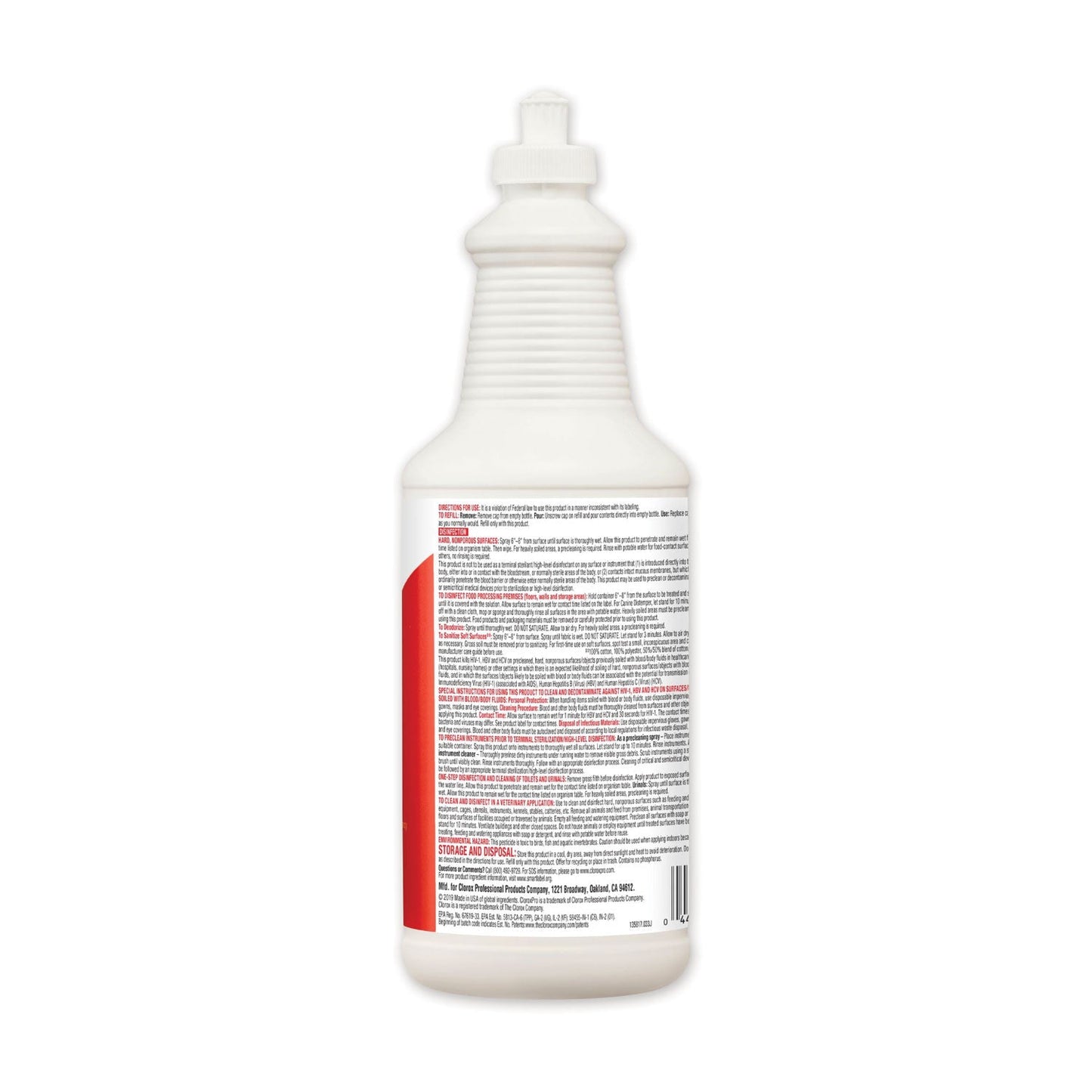 Clorox Disinfecting Bio Stain and Odor Remover, Fragranced, 32 oz Pull-Top Bottle, 6/CT