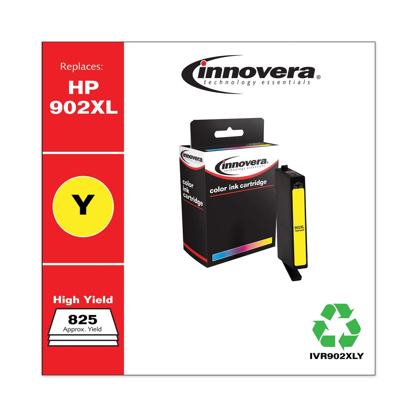 Innovera Remanufactured Yellow High-Yield Ink, Replacement for 902XL (T6M10AN), 825 Page-Yield