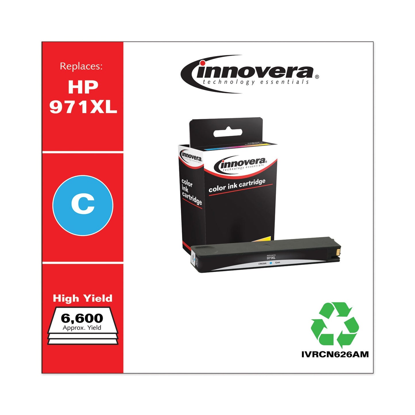 Innovera Remanufactured Cyan High-Yield Ink, Replacement for 971XL (CN626AM), 6,600 Page-Yield