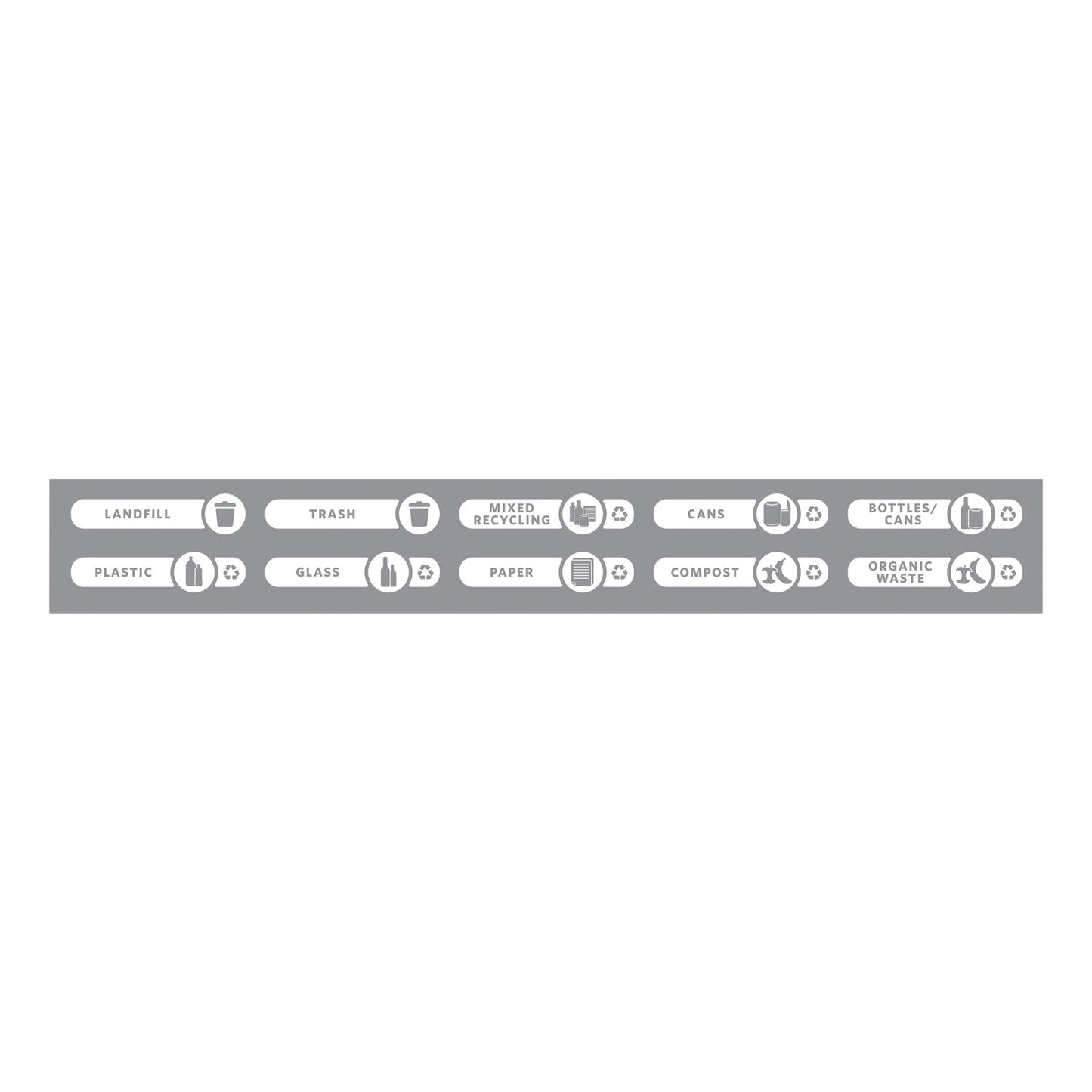 Rubbermaid Recycle Label Kit for Brute/Slim Jim/Untouchables Containers, Version D, 10 Assorted Messages, 5.59 x 9.55, White/Clear