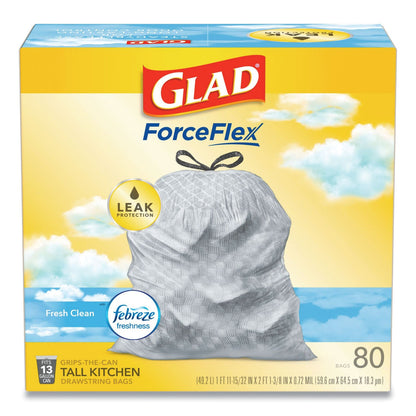 Glad OdorShield Tall Kitchen Drawstring Bags, 13 gal, 0.72 mil, 24" x 27.38", White, 240/Carton