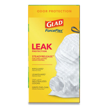 Glad OdorShield Tall Kitchen Drawstring Bags, 13 gal, 0.95 mil, 24" x 27.38", White, 240/Carton