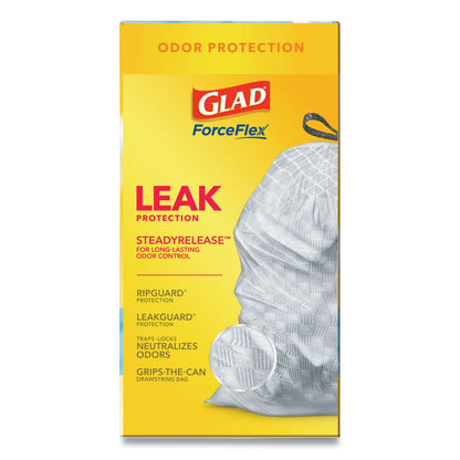 Glad OdorShield Tall Kitchen Drawstring Bags, 13 gal, 0.72 mil, 24" x 27.38", White, 240/Carton