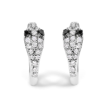 10K White Gold 1/5 Cttw Diamond Snake Eyes Huggy Hoop Earrings