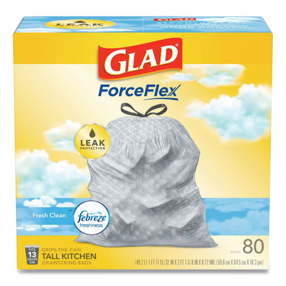 Glad OdorShield Tall Kitchen Drawstring Bags, 13 gal, 0.72 mil, 24" x 27.38", White, 240/Carton