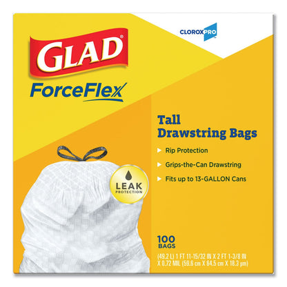 Glad Tall Kitchen Drawstring Trash Bags, 13 gal, 0.72 mil, 24" x 27.38", Gray, 400/Carton