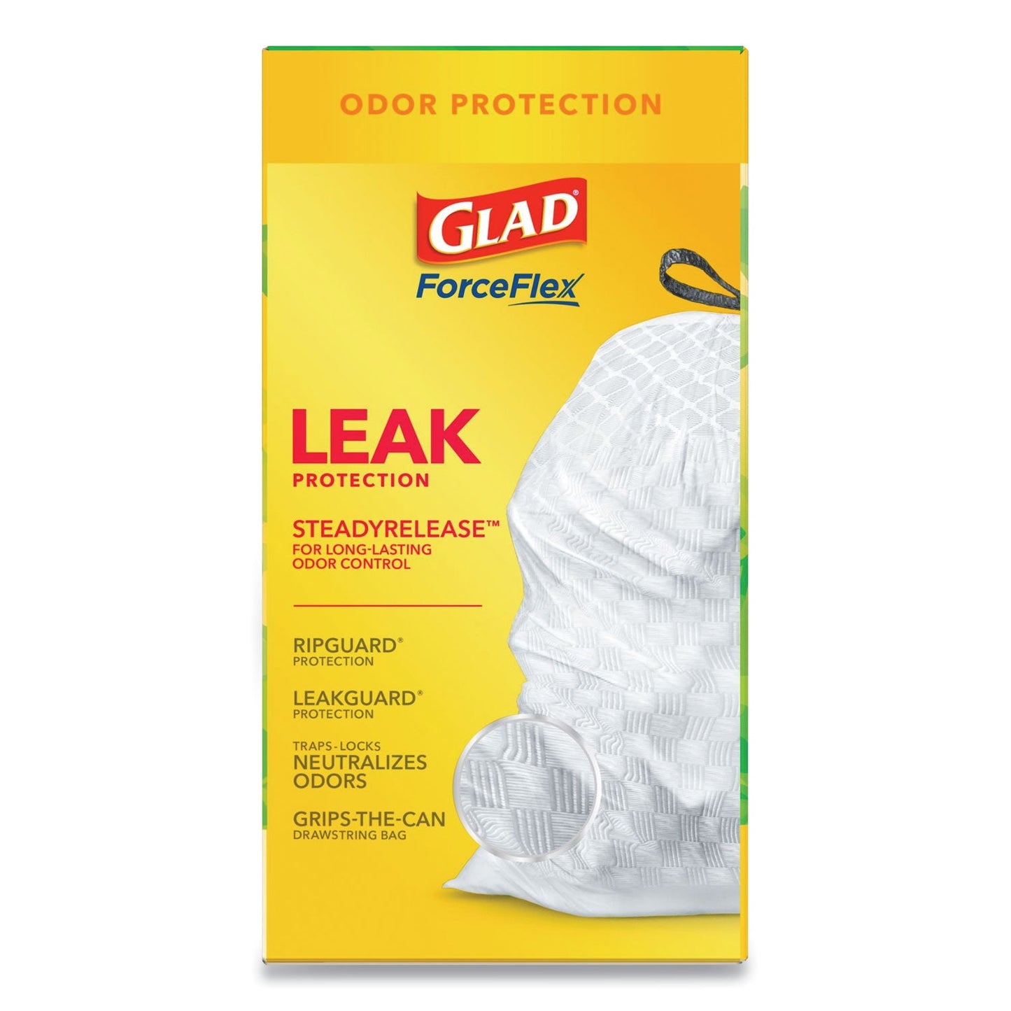 Glad OdorShield Tall Kitchen Drawstring Bags, 13 gal, 0.95 mil, 24" x 27.38", White, 80/Box