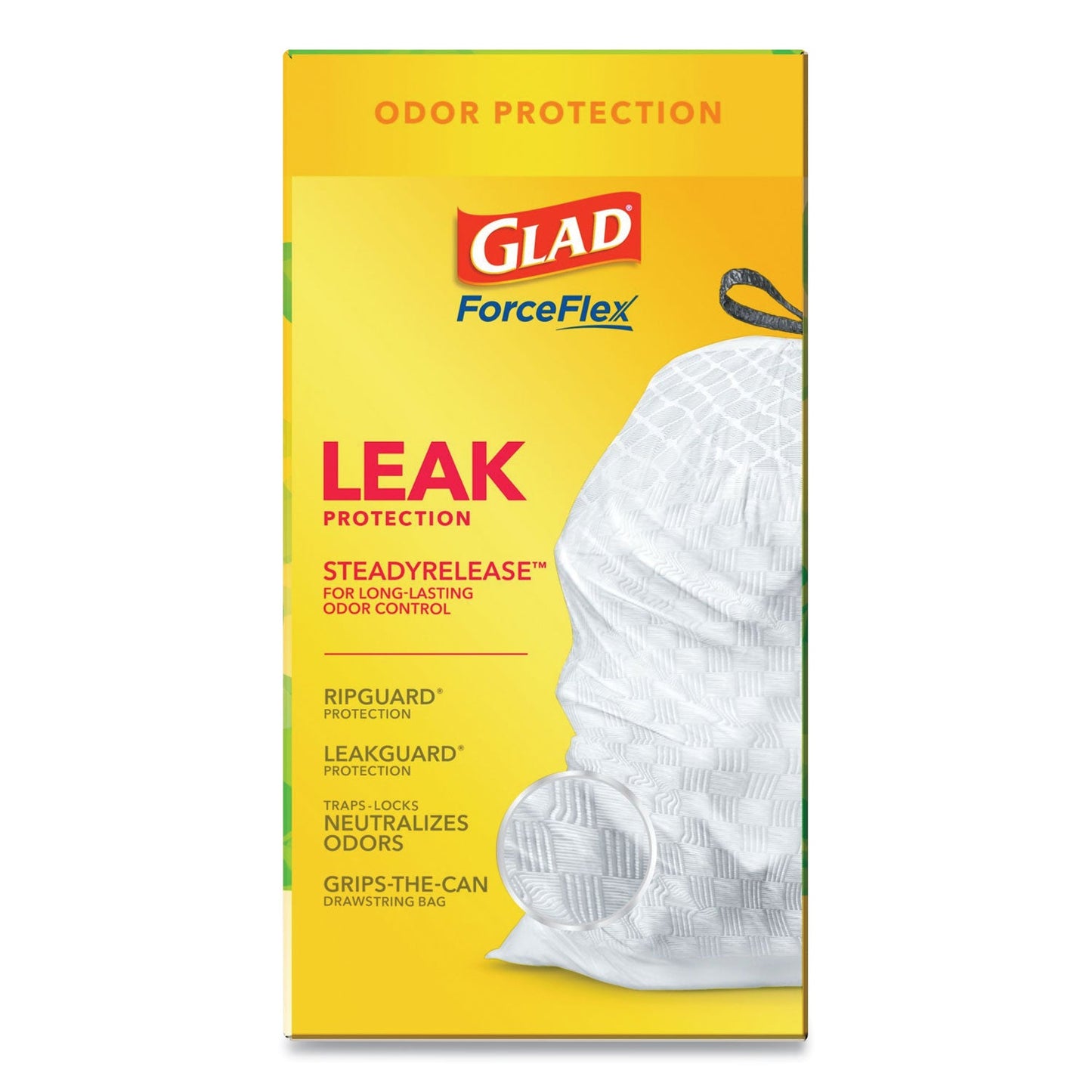 Glad OdorShield Tall Kitchen Drawstring Bags, 13 gal, 0.95 mil, 24" x 27.38", White, 80/Box