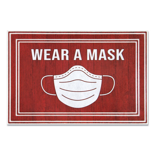 Apache Mills Message Floor Mats, 24 x 36, Red/White, "Wear A Mask"