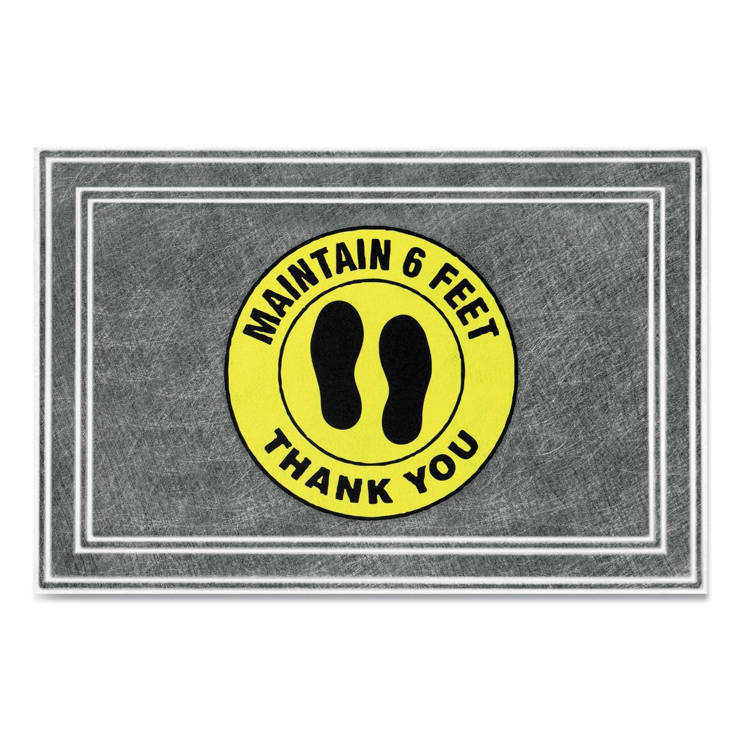Apache Mills Message Floor Mats, 24 x 36, Charcoal/Yellow, "Maintain 6 Feet Thank You"