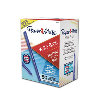 Paper Mate Write Bros. Ballpoint Pen Value Pack, Stick, Medium 1 mm, Blue Ink, Blue Barrel, 60/Pack
