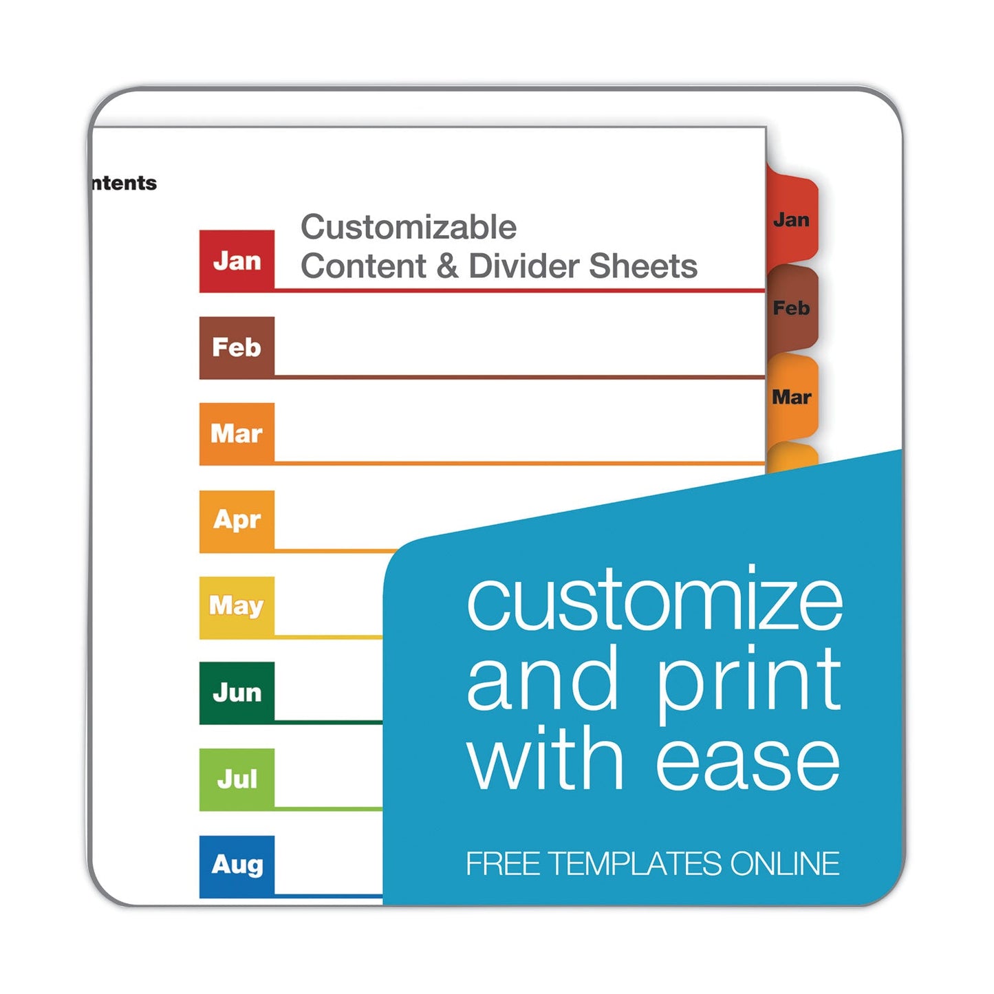 Cardinal OneStep Printable Table of Contents and Dividers, 12-Tab, Jan. to Dec., 11 x 8.5, White, Assorted Tabs, 1 Set