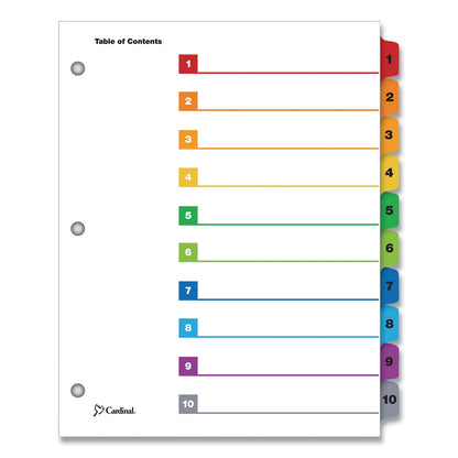 Cardinal OneStep Printable Table of Contents and Dividers, 10-Tab, 1 to 10, 11 x 8.5, White, Assorted Tabs, 1 Set
