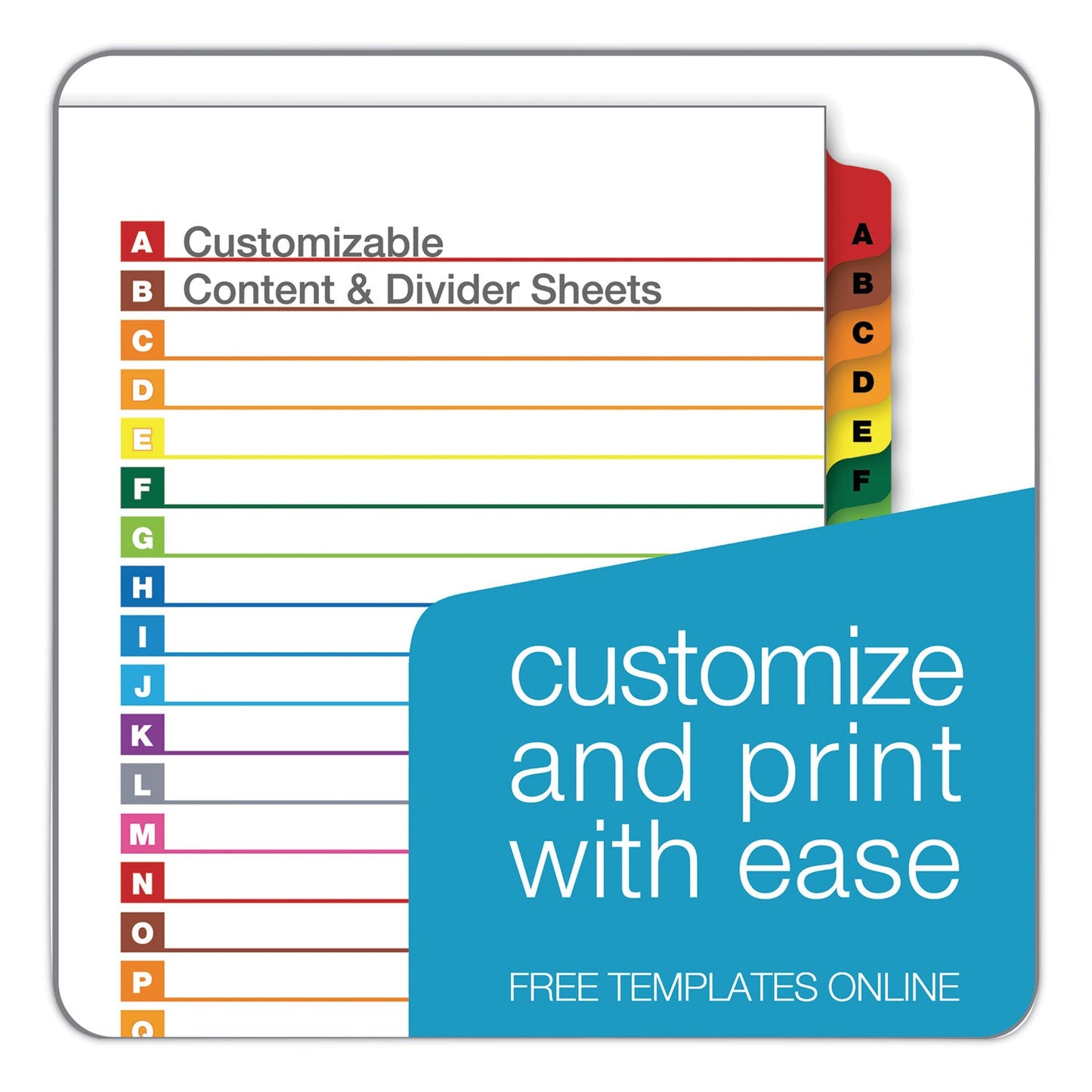 Cardinal OneStep Printable Table of Contents and Dividers, 26-Tab, A to Z, 11 x 8.5, White, Assorted Tabs, 1 Set