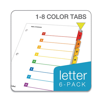 Cardinal OneStep Printable Table of Contents and Dividers, 8-Tab, 1 to 8, 11 x 8.5, White, 6 Sets
